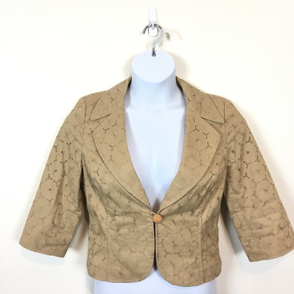 Classiques Entier Blazer Eyelet Cropped Jacket Medium Tan Beige Women 90s